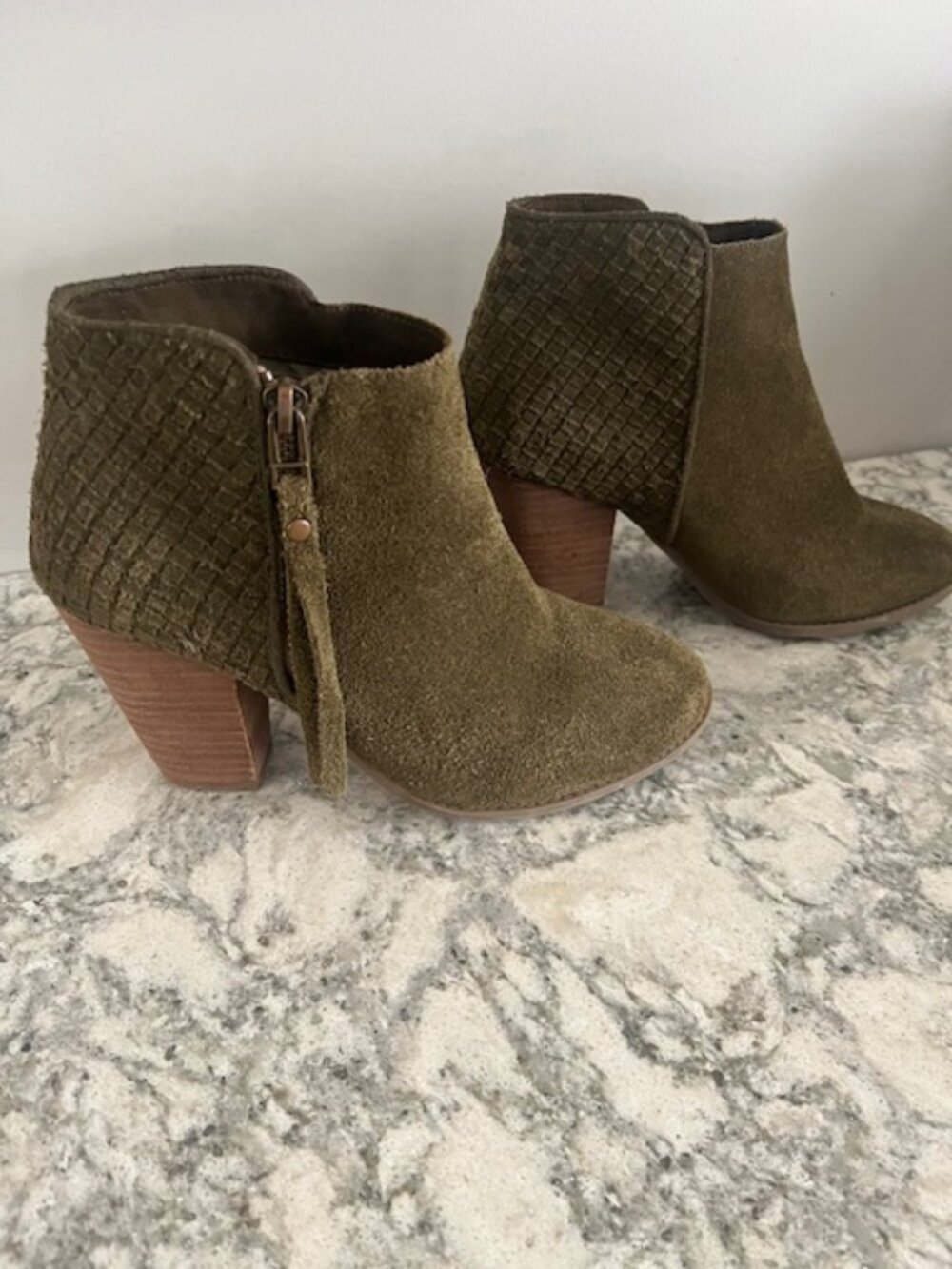 Sole Society Green Suede Ankle Booties with Tassel Detail